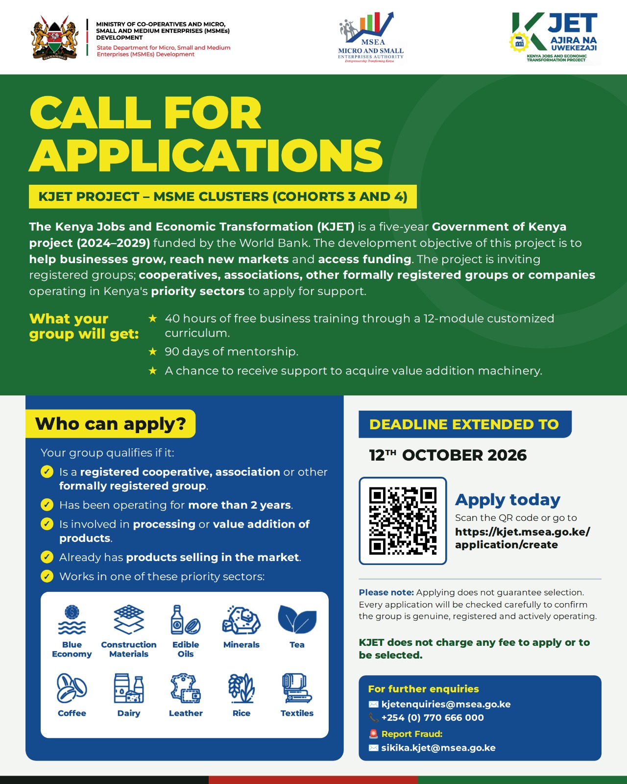 Extension of Deadline for Cohort 3 & 4 Applications under Component 2