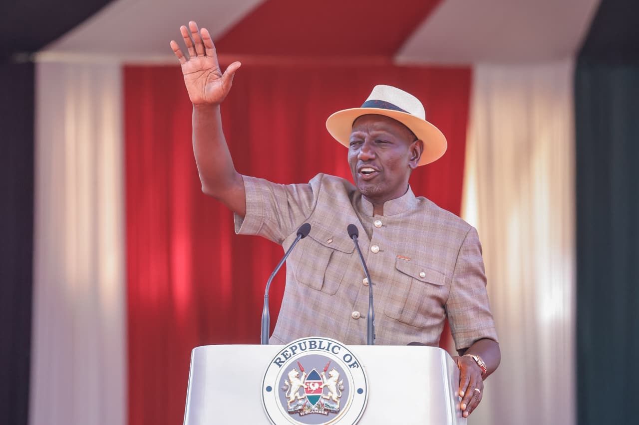 H.E President William Samoei Ruto addresses public during the launch of Shirikiana Sacco