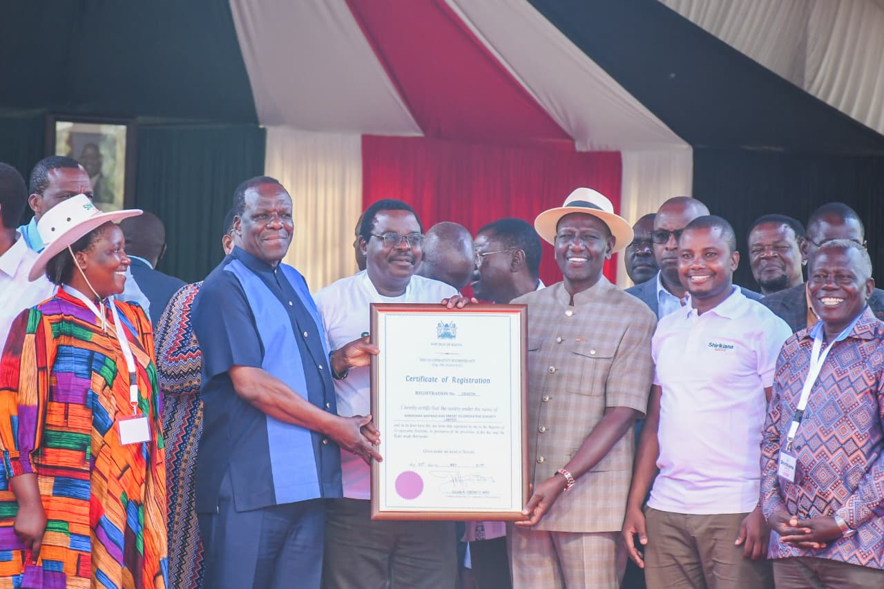 President of the Republic poses for a photo alongside Cabinet Secretary Co-operatives and MSMEs Development
