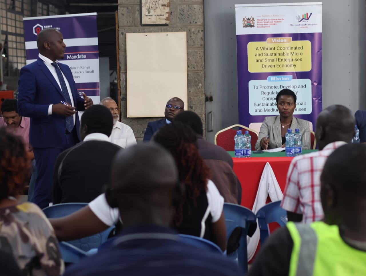 Principal Secretary MSMEs Development at the Launch of the Kariobangi Center of Excellence training program on fabrication, assembling and operation of oil expellers