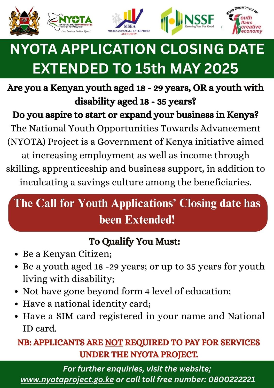 Extension of NYOTA Application Closing Date
