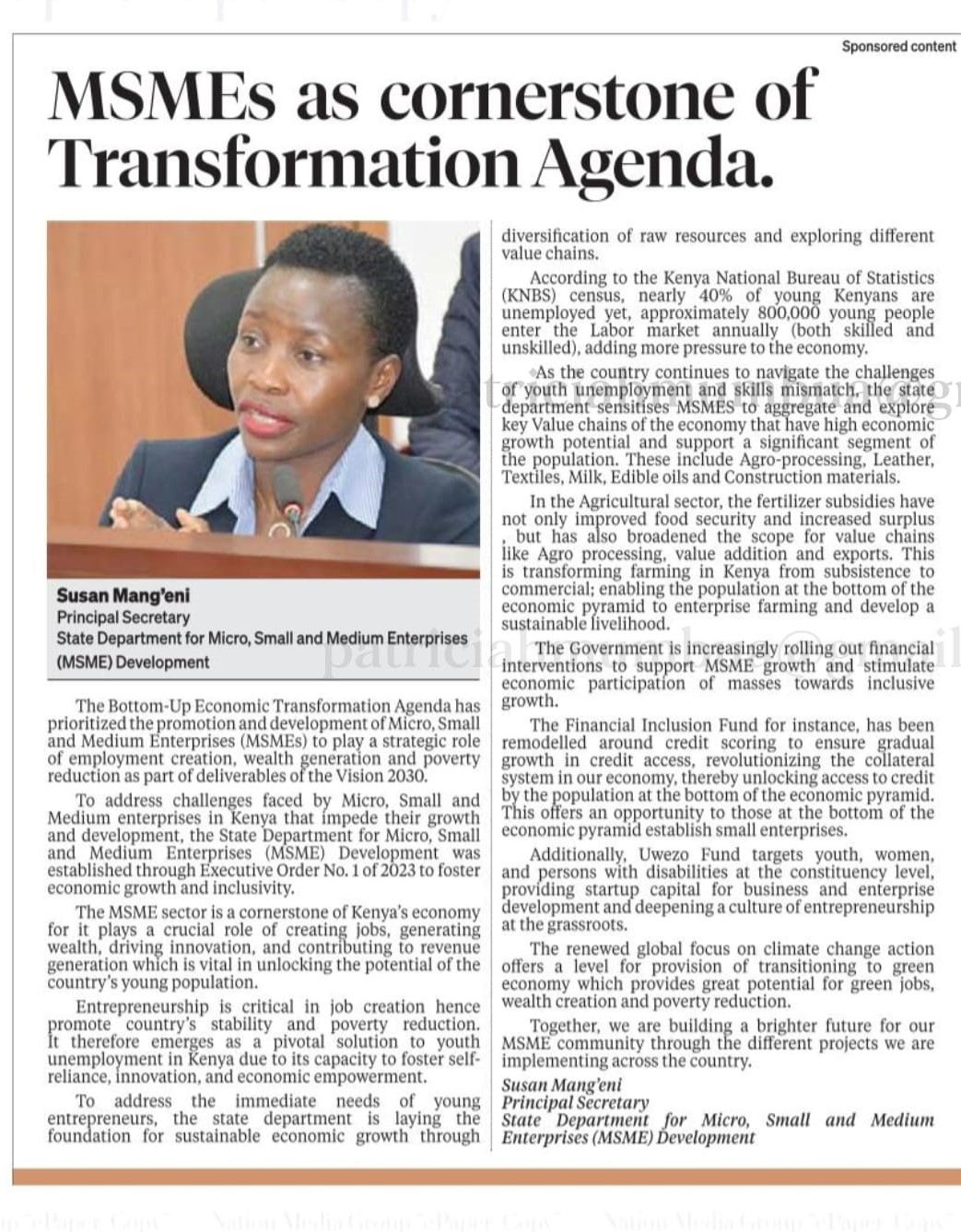 MSMEs as conerstone of Transformative Agenda