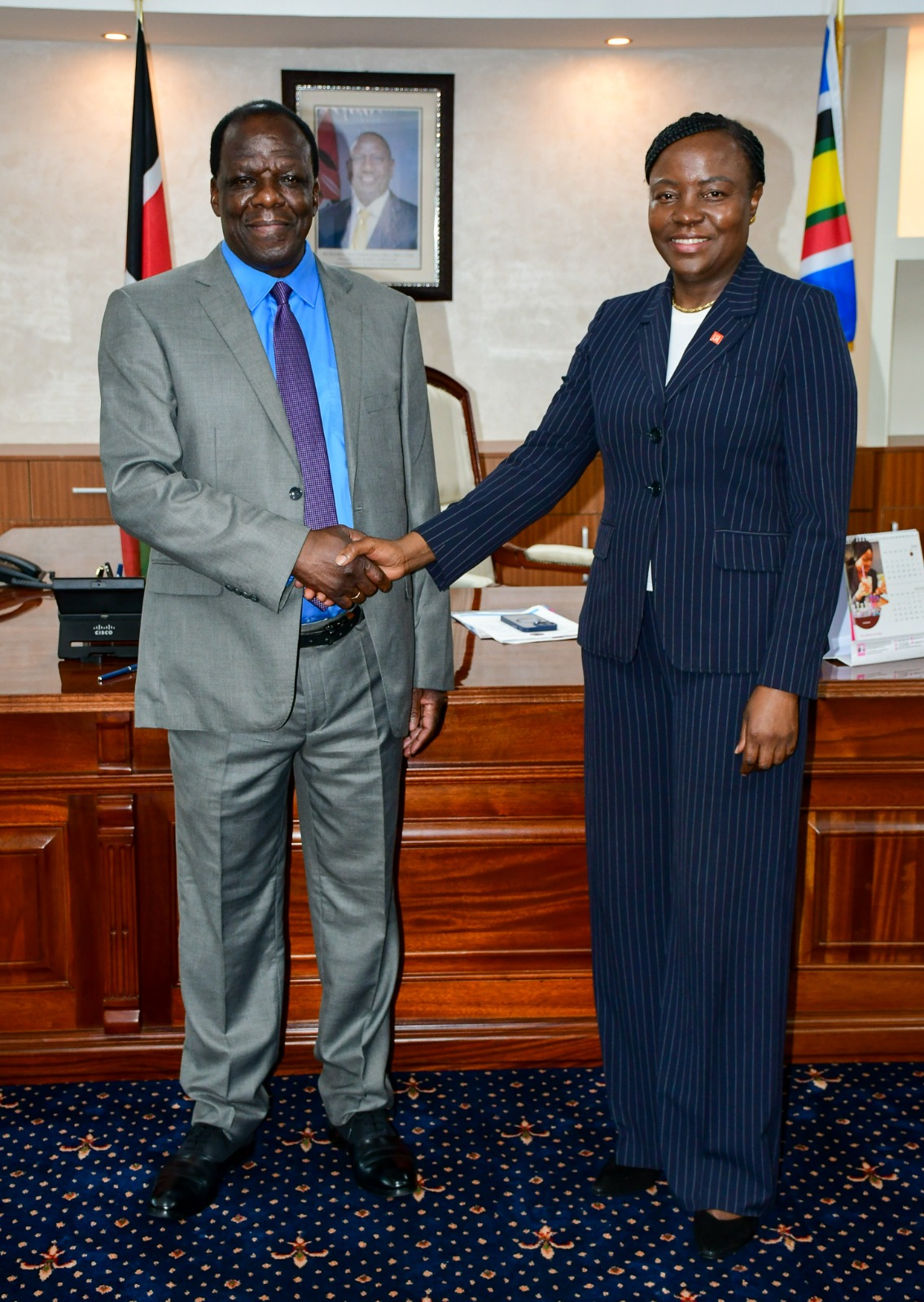 Madam Vivianne Yeda, Director East African Development Bank (EADB) meets newly appointed CS. Hon. Wycliffe Oparanya