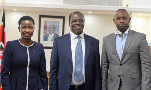 CS Hon. Oparanya (center), PS Co-operatives Hon. Kilemi and MSME Development PS Hon. Mang'eni group photo