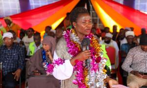 MSMEs Development Principal Secretary ,Susan Mangeni delivers speech to community members of Lafey constituency