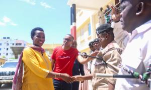 PS Susan Mang'eni is welcomed by Nyali Administration alongside Nyali Member of Parliament Hon. Mohamed, Mohamed Ali