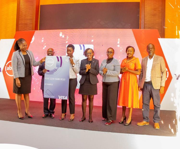 Madam PS posing for a photo with  ABSA Kenya management and VISA during the launch of the Visa Business Credit Card—a product designed specifically with SMEs in mind